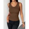 image:imageZeagoo Womens Tank Tops 2026 Scoop Neck Ribbed Sleeveless Top Casual Basic Slim Fitted Knit Cami Tee ShirtsBrown
