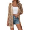 image:imageZeagoo Womens 2026 Summer Crochet Lightweight Cardigan Short Sleeve Boho Kimono Oversized Open Front Sweater TopsKhaki