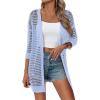 image:imageZeagoo Womens 2026 Summer Crochet Lightweight Cardigan Short Sleeve Boho Kimono Oversized Open Front Sweater TopsLight Blue
