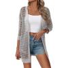 image:imageZeagoo Womens 2026 Summer Crochet Lightweight Cardigan Short Sleeve Boho Kimono Oversized Open Front Sweater TopsLight Grey