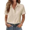 image:imageZeagoo Womens Button Down Shirt Bust Pocket Short Sleeve Blouses Business Casual Work Tops Summer OutfitsBeige