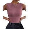 image:imageZeagoo Womens High Neck Tank Top 2026 Summer Casual Ribbed Knit Slim Fitted Basic Textured Sleeveless ShirtsRed Bean Paste