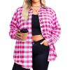 image:imageZeagoo Womens Plus Size Flannel Shirts Plaid Shirts Long Sleeves Casual Button Down Collared Shacket TopsPink