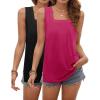 image:imagezeagoo Tank Tops for Women 2026 Summer Square Neck Loose Fit Side Split Casual Flowy Sleeveless Shirts SXXLBalckrose Red