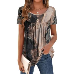 image:imageZeagoo Women Tunic Tops Dressy Casual Summer Short Sleeve Shirts Floral Loose Fit Pleated Boho Top SXXLCx278