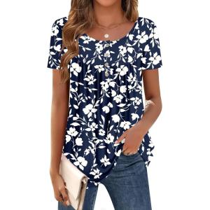 image:imageZeagoo Women Tunic Tops Dressy Casual Summer Short Sleeve Shirts Floral Loose Fit Pleated Boho Top SXXLSf297