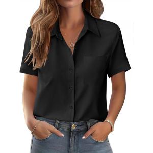 image:imageZeagoo Womens Button Down Shirt Bust Pocket Short Sleeve Blouses Business Casual Work Tops Summer OutfitsBlack
