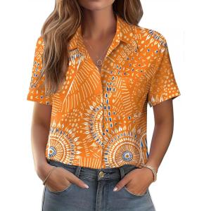 image:imageZeagoo Womens Button Down Shirt Bust Pocket Short Sleeve Blouses Business Casual Work Tops Summer OutfitsBoho Orange 294