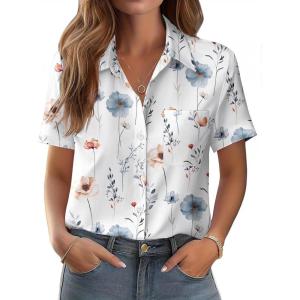 image:imageZeagoo Womens Button Down Shirt Bust Pocket Short Sleeve Blouses Business Casual Work Tops Summer OutfitsDh6