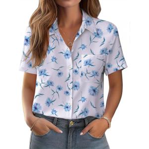 image:imageZeagoo Womens Button Down Shirt Bust Pocket Short Sleeve Blouses Business Casual Work Tops Summer OutfitsFloral Blue 361