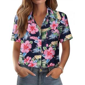 image:imageZeagoo Womens Button Down Shirt Bust Pocket Short Sleeve Blouses Business Casual Work Tops Summer OutfitsHf60