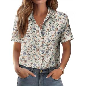 image:imageZeagoo Womens Button Down Shirt Bust Pocket Short Sleeve Blouses Business Casual Work Tops Summer OutfitsXh51