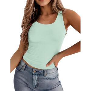 image:imageZeagoo Womens Double Lined Square Neck Tank Top Sleeveless Basic Crop Tops Trendy Going Out TopsLight Green