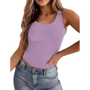 image:imageZeagoo Womens Double Lined Square Neck Tank Top Sleeveless Basic Crop Tops Trendy Going Out TopsLight Purple