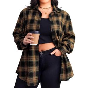 image:imageZeagoo Womens Plus Size Flannel Shirts Plaid Shirts Long Sleeves Casual Button Down Collared Shacket TopsByellow