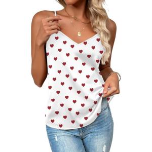 image:imageZeagoo Womens Silk Satin Tank Tops 2026 V Neck Adjustable Spaghetti Strap Sleeveless Camisole Summer Basic BlouseRed Heart