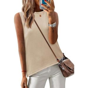 image:imageZeagoo Womens Sleeveless Sweater Vest Crewneck Knit Loose Sweater Tank Tops Lightweight Shirts Blouses 2026Beige