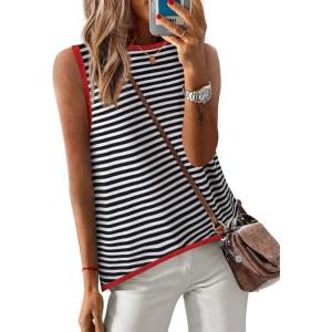 image:imageZeagoo Womens Sleeveless Sweater Vest Crewneck Knit Loose Sweater Tank Tops Lightweight Shirts Blouses 2026Stripe Red Black