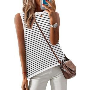 image:imageZeagoo Womens Sleeveless Sweater Vest Crewneck Knit Loose Sweater Tank Tops Lightweight Shirts Blouses 2026Stripe White