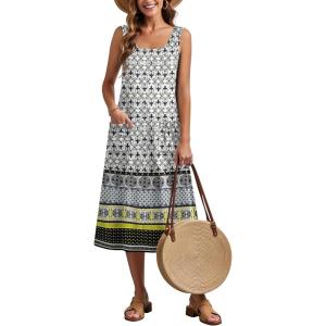 image:imageZeagoo Womens Summer Midi Dresses 2026 Casual Sleeveless Tank Sundresses A Line Crewneck Beach Vacation Dress with PocketsBohemianpa26