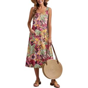 image:imageZeagoo Womens Summer Midi Dresses 2026 Casual Sleeveless Tank Sundresses A Line Crewneck Beach Vacation Dress with PocketsGreen Leafzw392