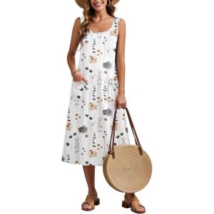 image:imageZeagoo Womens Summer Midi Dresses 2026 Casual Sleeveless Tank Sundresses A Line Crewneck Beach Vacation Dress with PocketsWhite Floraldh6