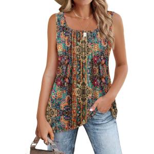 image:imageZeagoo Womens Summer Tank Tops 2026 Pleated Square Neck Loose Fit Casual Flowy Tunic Sleeveless ShirtsMz721