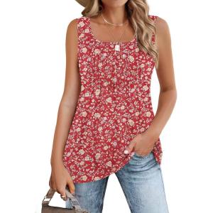image:imageZeagoo Womens Summer Tank Tops 2026 Pleated Square Neck Loose Fit Casual Flowy Tunic Sleeveless ShirtsXh546