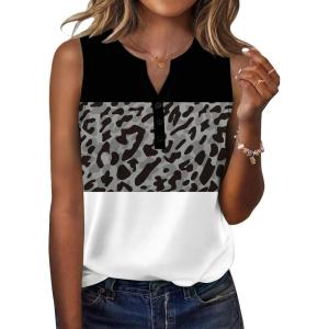 image:imageZeagoo Womens Tank Tops 2026 Loose V Neck Spring Summer Tops Business Dressy Sleeveless ShirtsLeopard Patchwork