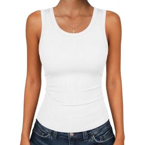 image:imageZeagoo Womens Tank Tops 2026 Scoop Neck Ribbed Sleeveless Top Casual Basic Slim Fitted Knit Cami Tee ShirtsA1white