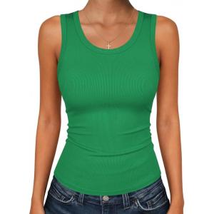 image:imageZeagoo Womens Tank Tops 2026 Scoop Neck Ribbed Sleeveless Top Casual Basic Slim Fitted Knit Cami Tee ShirtsGreen