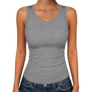 image:imageZeagoo Womens Tank Tops 2026 Scoop Neck Ribbed Sleeveless Top Casual Basic Slim Fitted Knit Cami Tee ShirtsGrey
