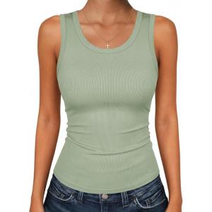 image:imageZeagoo Womens Tank Tops 2026 Scoop Neck Ribbed Sleeveless Top Casual Basic Slim Fitted Knit Cami Tee ShirtsLight Green