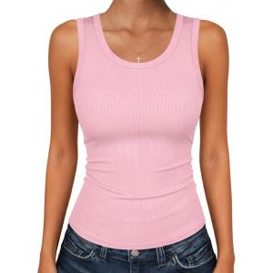 image:imageZeagoo Womens Tank Tops 2026 Scoop Neck Ribbed Sleeveless Top Casual Basic Slim Fitted Knit Cami Tee ShirtsPink