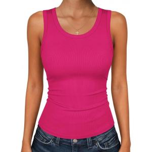 image:imageZeagoo Womens Tank Tops 2026 Scoop Neck Ribbed Sleeveless Top Casual Basic Slim Fitted Knit Cami Tee ShirtsRose Pink