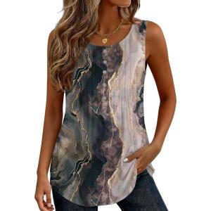 image:imageZeagoo Womens Tank Tops 2026 Summer Loose Fit Crew Neck Boho Tunic Pleated Babydoll Sleeveless Shirts with Button DetailCx278