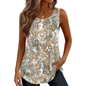 image:imageZeagoo Womens Tank Tops 2026 Summer Loose Fit Crew Neck Boho Tunic Pleated Babydoll Sleeveless Shirts with Button DetailMz453