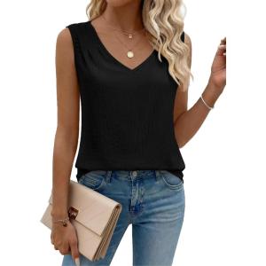 image:imageZeagoo Womens Tank Tops Pleated V Neck Business Casual Sleeveless Shirts Trendy Dressy Textured Summer Work BlouseBlack