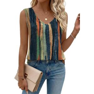 image:imageZeagoo Womens Tank Tops Pleated V Neck Business Casual Sleeveless Shirts Trendy Dressy Textured Summer Work BlouseCx289 Striped