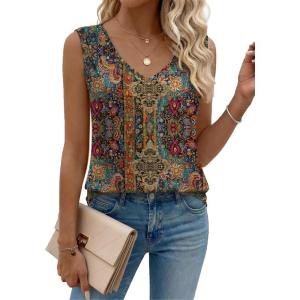 image:imageZeagoo Womens Tank Tops Pleated V Neck Business Casual Sleeveless Shirts Trendy Dressy Textured Summer Work BlouseMz721 Boho
