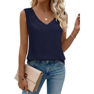 image:imageZeagoo Womens Tank Tops Pleated V Neck Business Casual Sleeveless Shirts Trendy Dressy Textured Summer Work BlouseNavy Blue