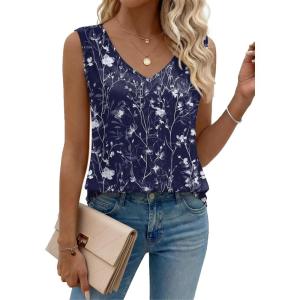 image:imageZeagoo Womens Tank Tops Pleated V Neck Business Casual Sleeveless Shirts Trendy Dressy Textured Summer Work BlouseSf180 Flower