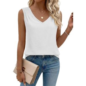 image:imageZeagoo Womens Tank Tops Pleated V Neck Business Casual Sleeveless Shirts Trendy Dressy Textured Summer Work BlouseWhite
