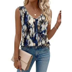 image:imageZeagoo Womens Tank Tops Pleated V Neck Business Casual Sleeveless Shirts Trendy Dressy Textured Summer Work BlouseZr220 Tiedye