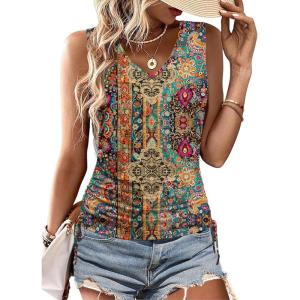 image:imageZeagoo Womens Tank Tops Summer Ruched Top V Neck Sleeveless Drawstring Side Casual Trendy Shirts 2026Pattern Mz721