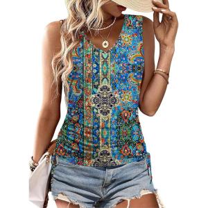 image:imageZeagoo Womens Tank Tops Summer Ruched Top V Neck Sleeveless Drawstring Side Casual Trendy Shirts 2026Pattern Mz779