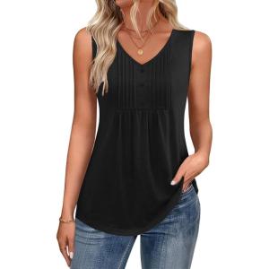 image:imageZeagoo Womens Tank Tops Summer Sleeveless Pleated V Neck Tunic Shirts Loose Casual Button Flowy Boho Clothes S3XLBlack
