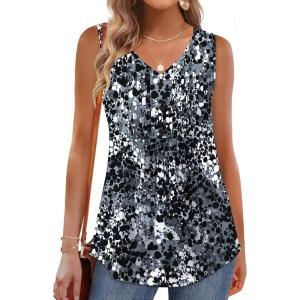 image:imageZeagoo Womens Tank Tops Summer Sleeveless Pleated V Neck Tunic Shirts Loose Casual Button Flowy Boho Clothes S3XLPattern Cx273