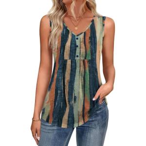 image:imageZeagoo Womens Tank Tops Summer Sleeveless Pleated V Neck Tunic Shirts Loose Casual Button Flowy Boho Clothes S3XLPattern Cx289