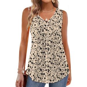 image:imageZeagoo Womens Tank Tops Summer Sleeveless Pleated V Neck Tunic Shirts Loose Casual Button Flowy Boho Clothes S3XLPattern Sf154